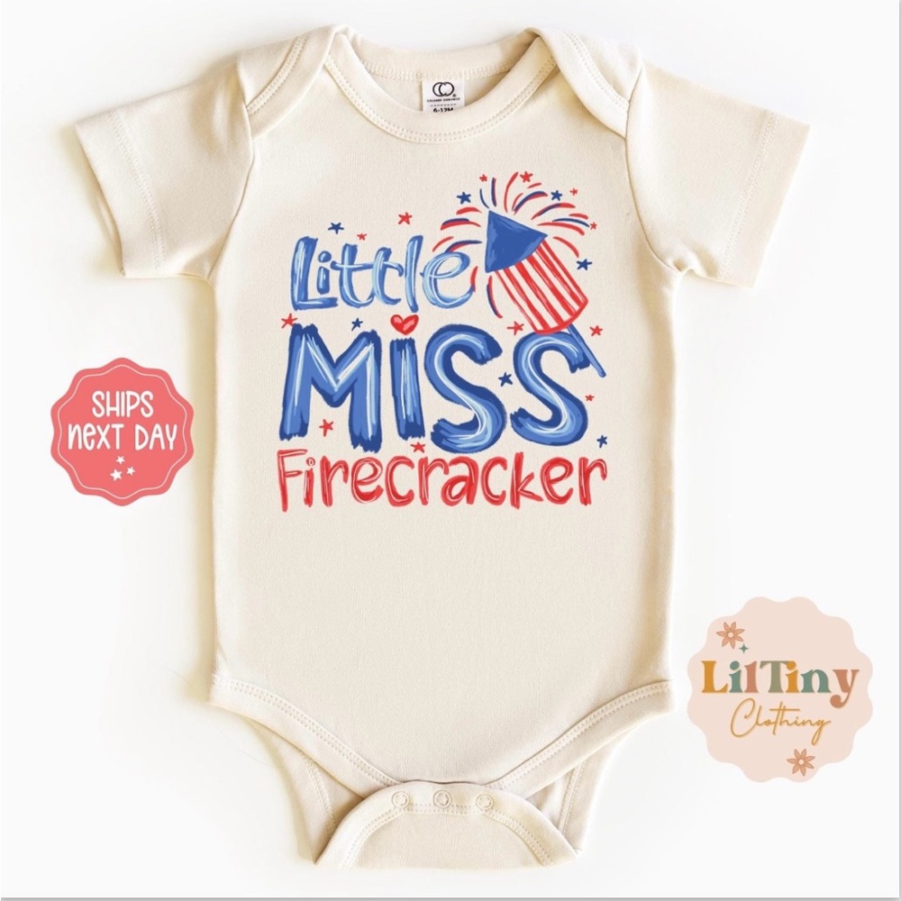 Gerber Cream Bodysuit - Little Miss Firecracker 6-9 Months Natural